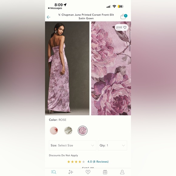 V. Chapman June Printed Corset Front-slit satin gown - Picture 2 of 3